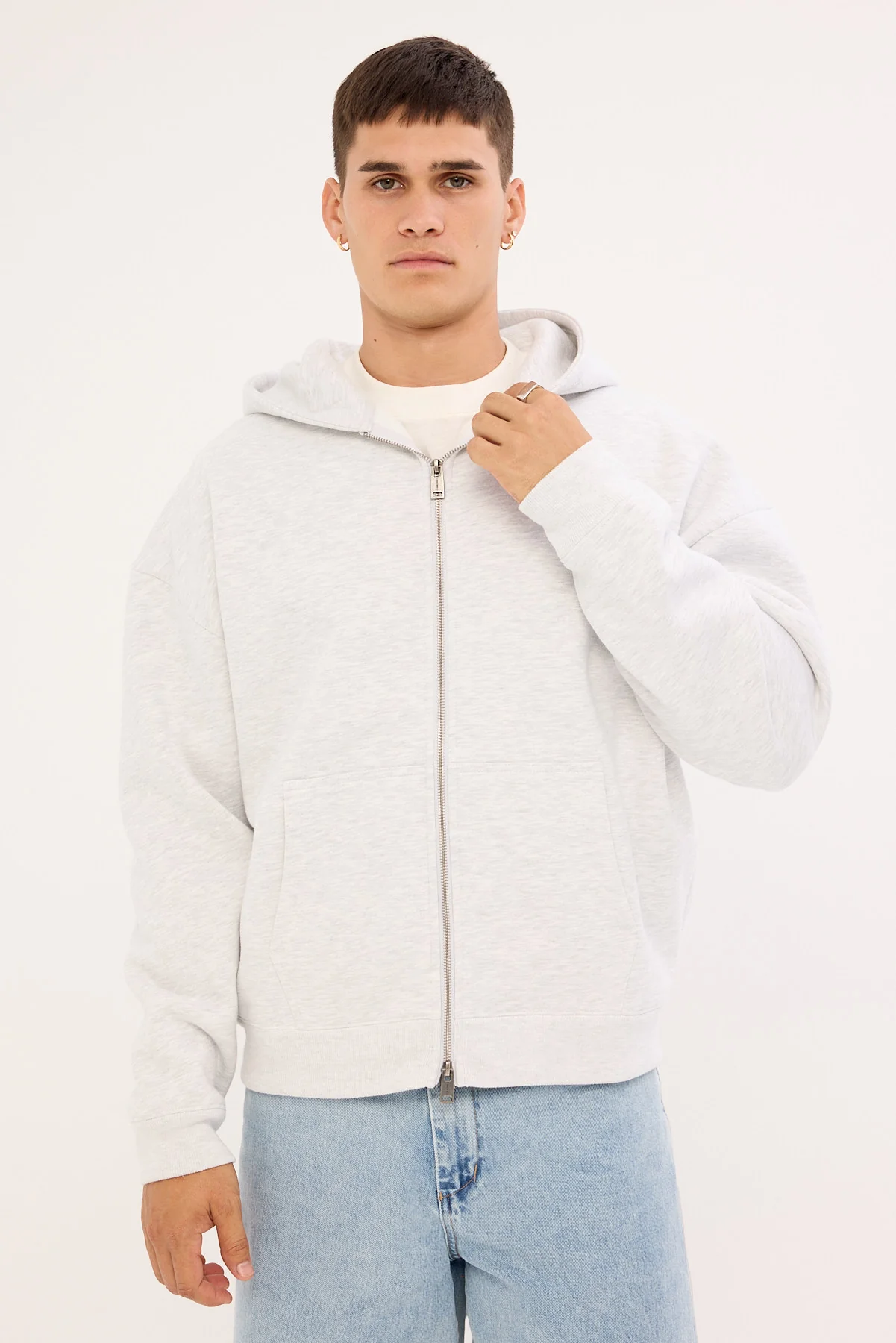 Common Need Bloomscape Zip Through Cropped Hoodie Snow Marle - Image 3
