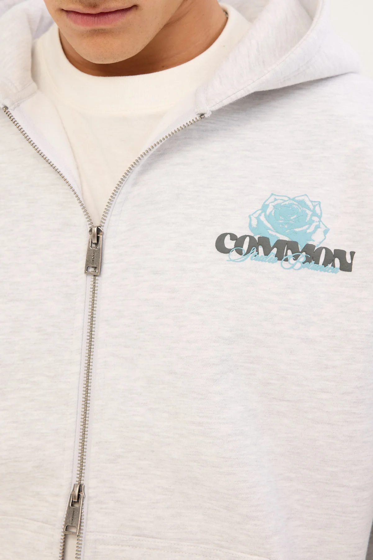 Common Need Bloomscape Zip Through Cropped Hoodie Snow Marle - Image 7