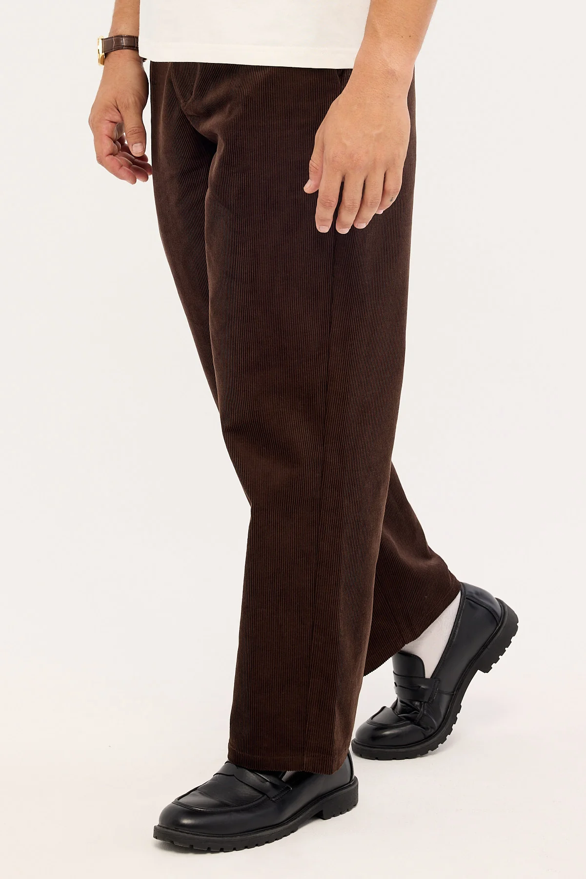 Common Need Emmett Pleated Cord Trouser Dark Brown - Image 3