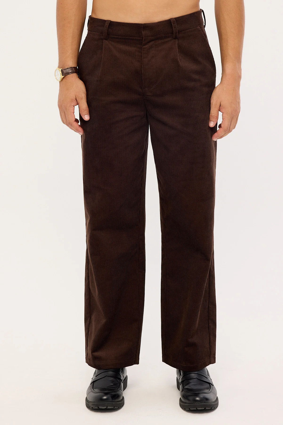 Common Need Emmett Pleated Cord Trouser Dark Brown - Image 7