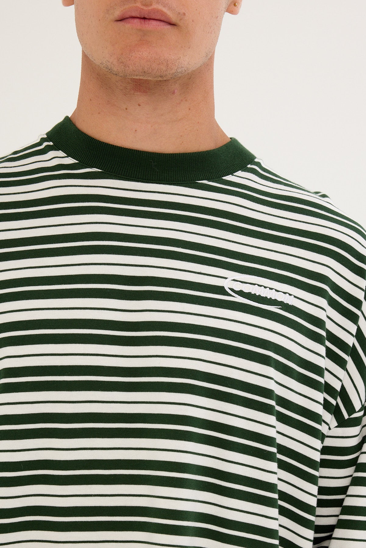 Common Need Ultrix Heavyweight Cropped Long Sleeve Tee Dark Green Stripe - Image 3