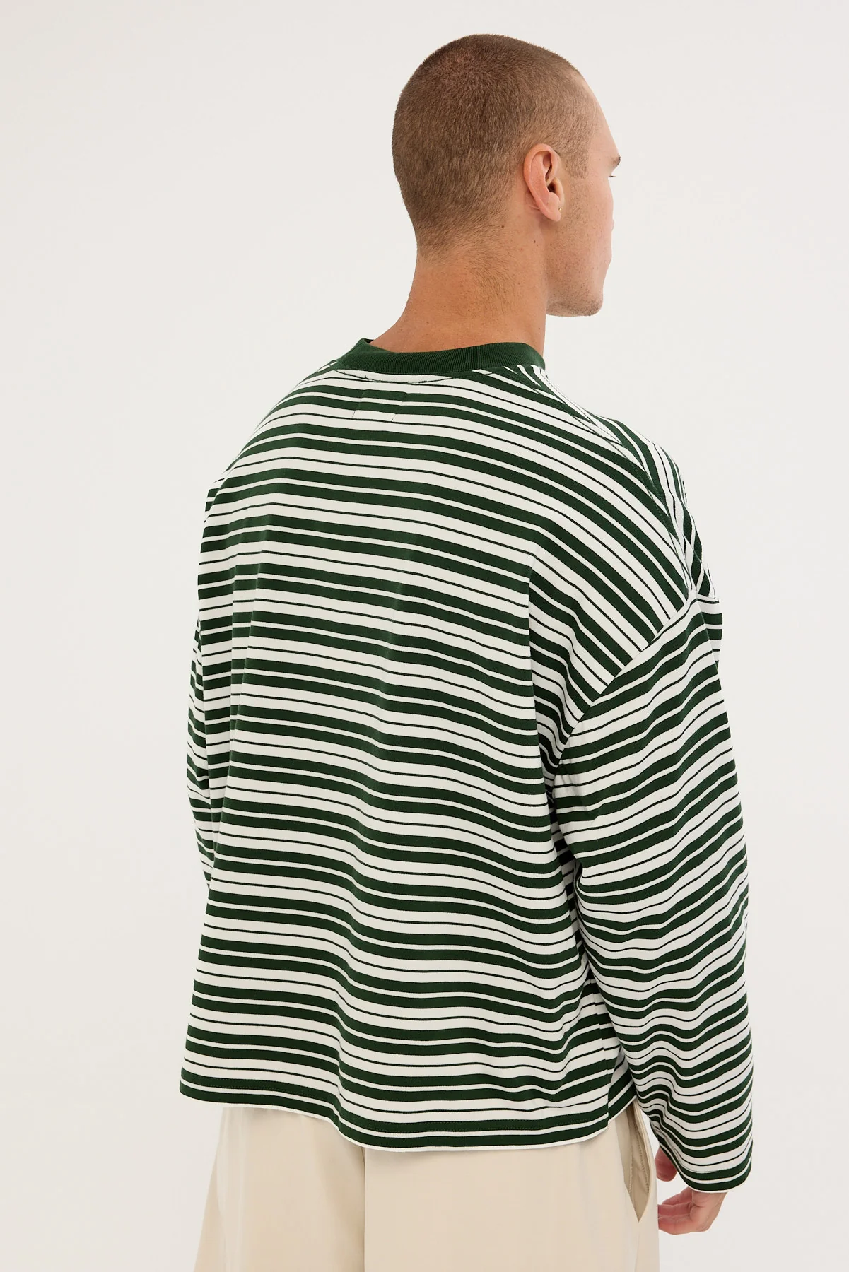 Common Need Ultrix Heavyweight Cropped Long Sleeve Tee Dark Green Stripe - Image 5
