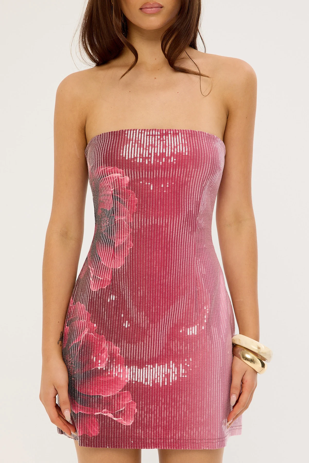 Luck & Trouble Midnight Bloom Sequin Mini Dress Burgundy Print - Image 6