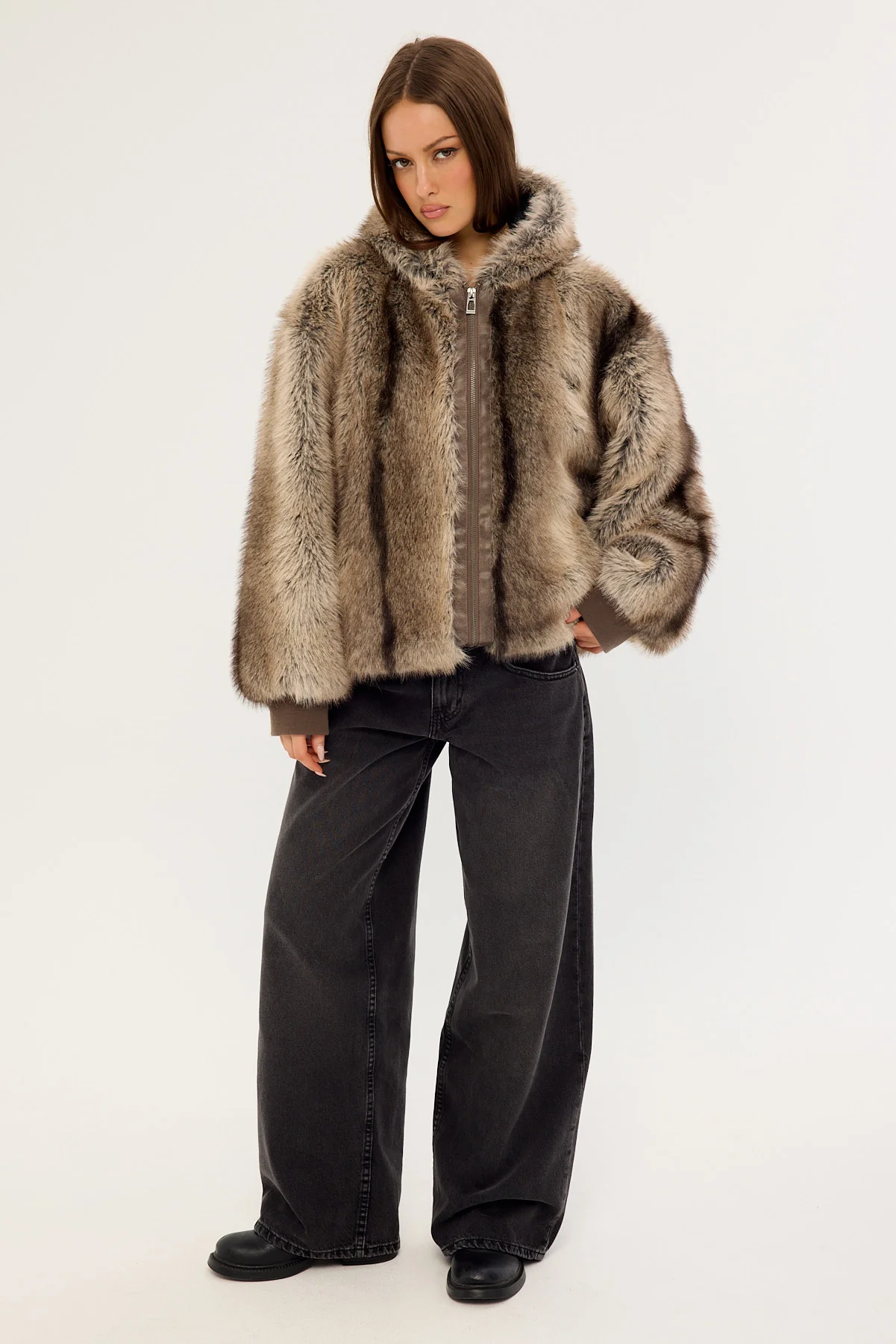 Neovision Cast Hooded Zip Through Faux Fur Jacket Light Brown - Image 7