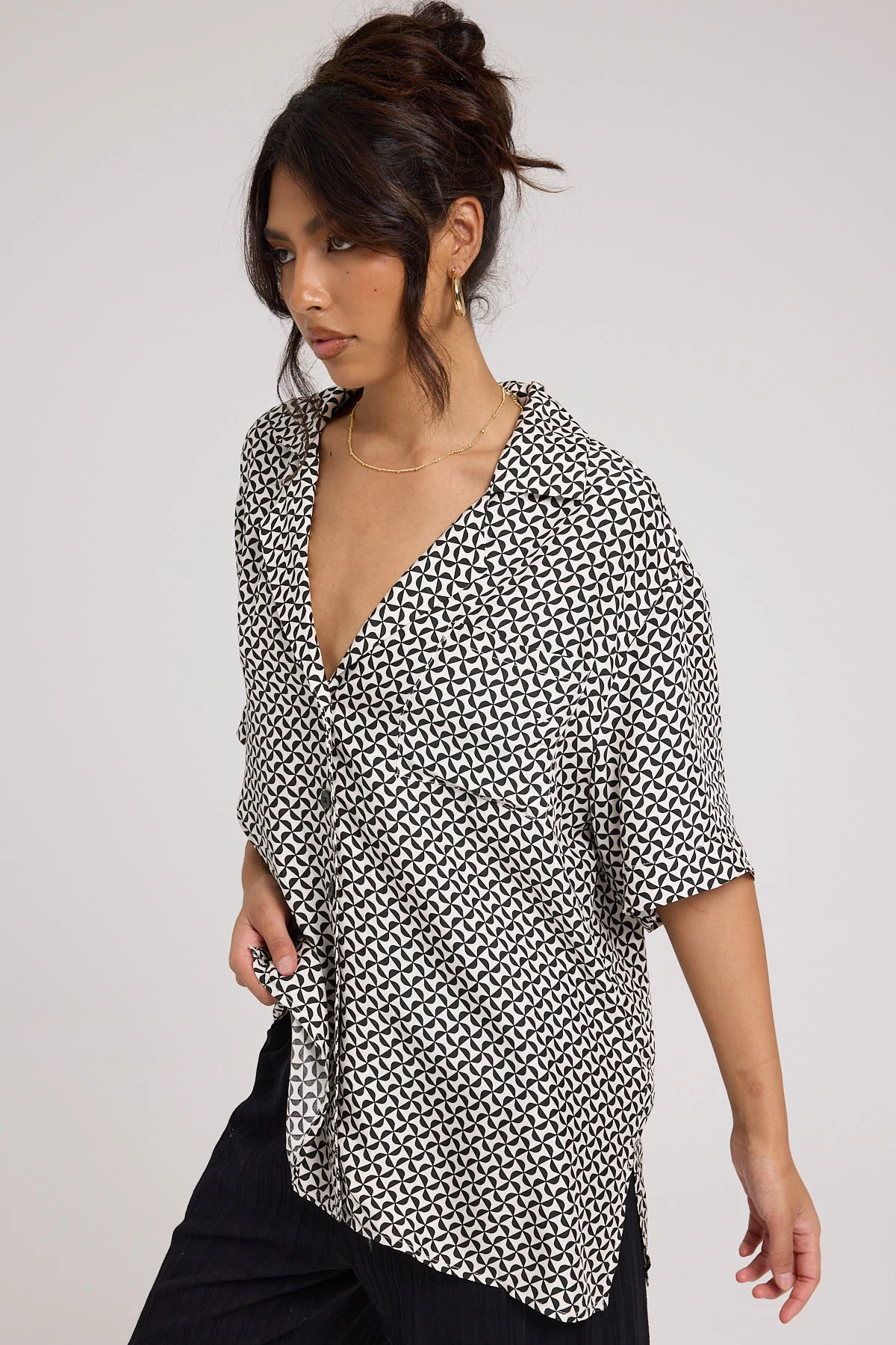 Perfect Stranger Geo Pattern Short Sleeve Shirt White Print - Image 3