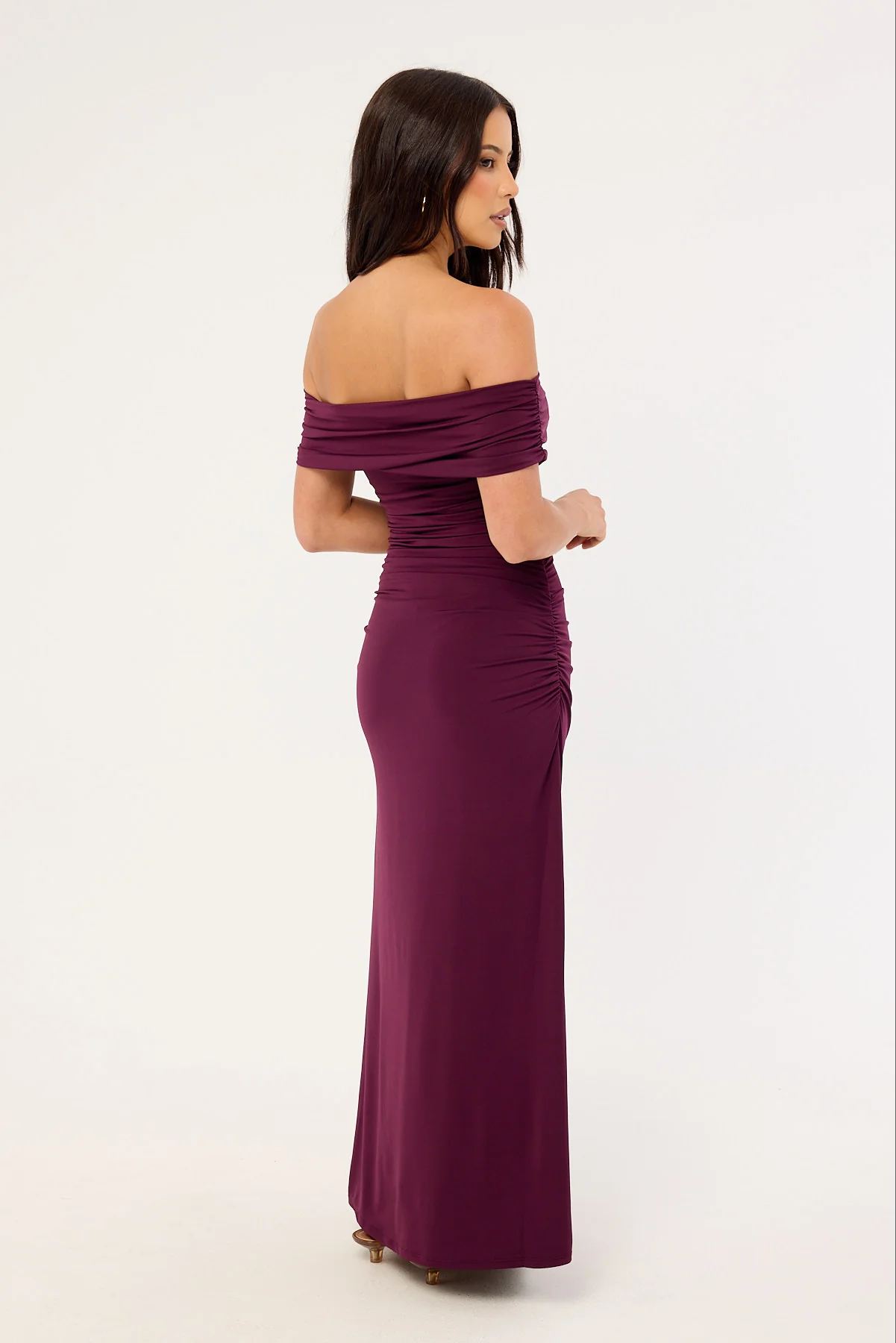 Perfect Stranger Rosetta Off Shoulder Maxi Dress Plum - Image 4